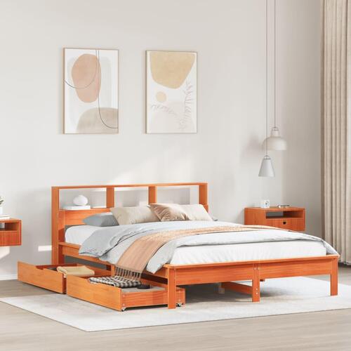 Seng med reol uden madras 150x200cm massivt fyrretræ gyldenbrun