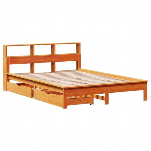 Seng med reol uden madras 150x200cm massivt fyrretræ gyldenbrun