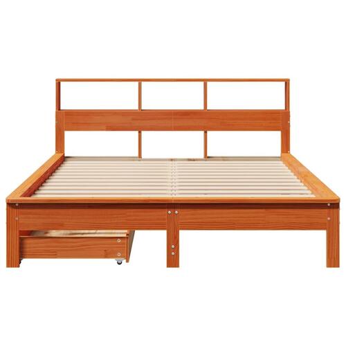 Seng med reol uden madras 150x200cm massivt fyrretræ gyldenbrun
