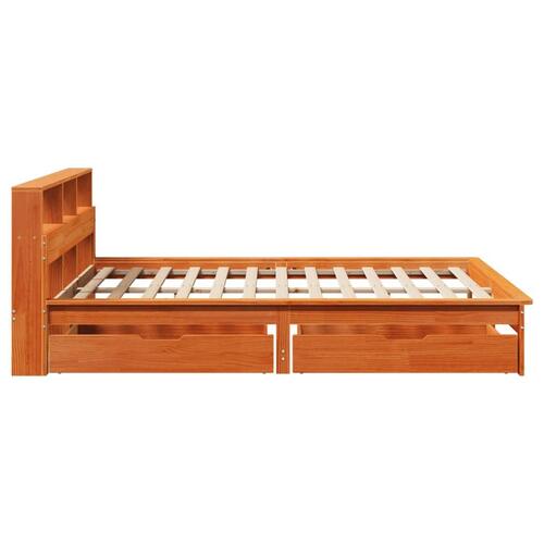 Seng med reol uden madras 150x200cm massivt fyrretræ gyldenbrun