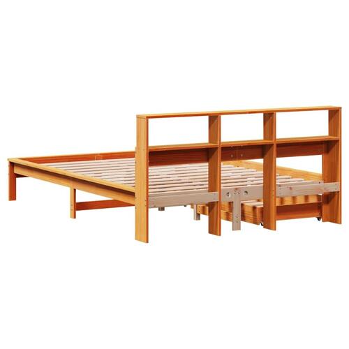 Seng med reol uden madras 150x200cm massivt fyrretræ gyldenbrun