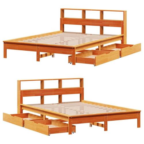 Seng med reol uden madras 150x200cm massivt fyrretræ gyldenbrun