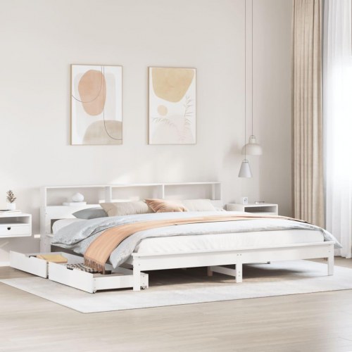 Seng med reol uden madras 180x200 cm massivt fyrretræ hvid