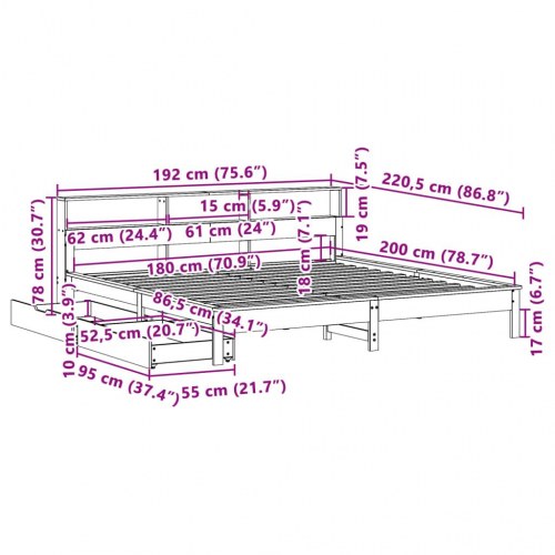 Seng med reol uden madras 180x200 cm massivt fyrretræ hvid