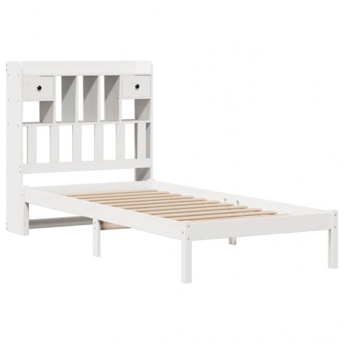 Sengeramme med bogreol 90 x 190 cm i massivt fyrretræ - hvid