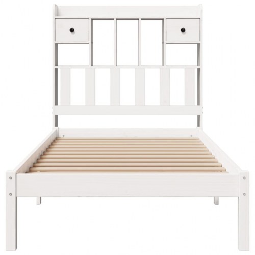 Sengeramme med bogreol 90 x 190 cm i massivt fyrretræ - hvid