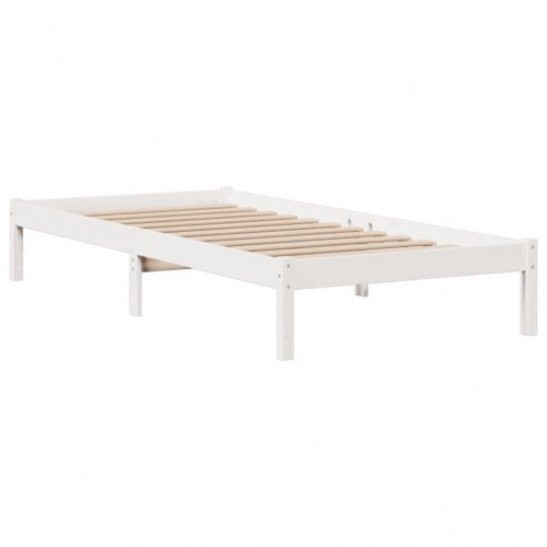 Sengeramme med bogreol 90 x 190 cm i massivt fyrretræ - hvid