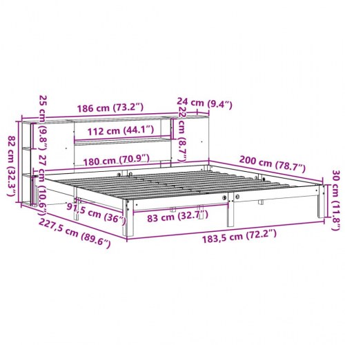 Seng med reol uden madras 180x200 cm massivt fyrretræ