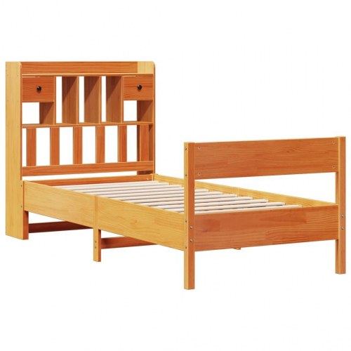 Sengeramme med reolgavl uden madras 100 x 200 cm - massivt fyrretræ, gyldenbrun