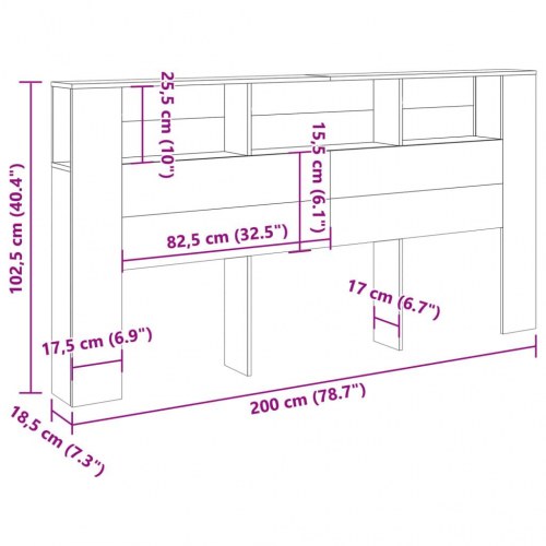 Sengegavl med opbevaring 200×18,5×102,5 cm - konstrueret træ, antikt træ