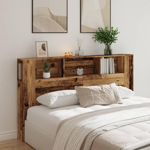 Sengegavl med opbevaring - 180 × 18,5 × 102,5 cm, konstrueret træ, antikt træ