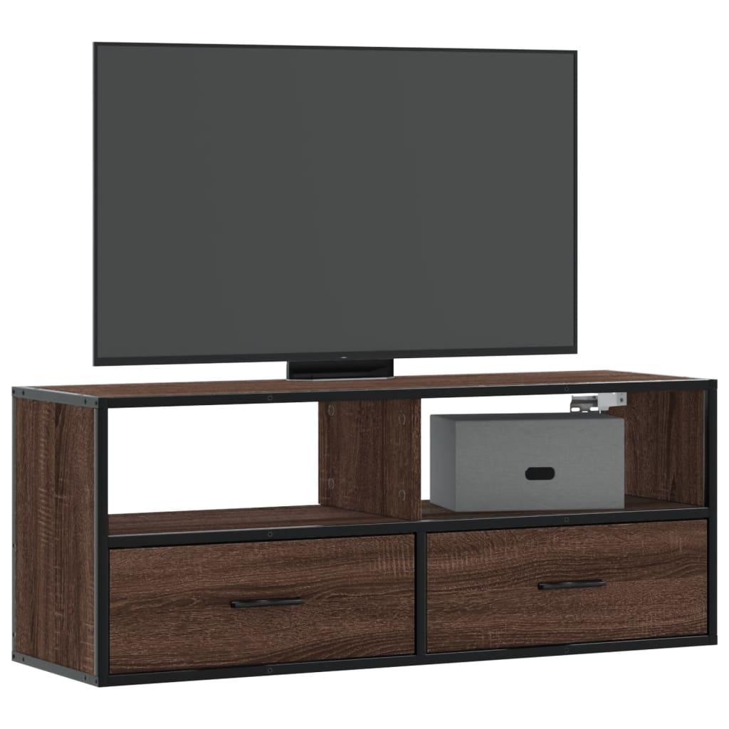 Tv Bord 100x31x39 5 Cm Konstrueret Træ Og Metal Brunt Eg