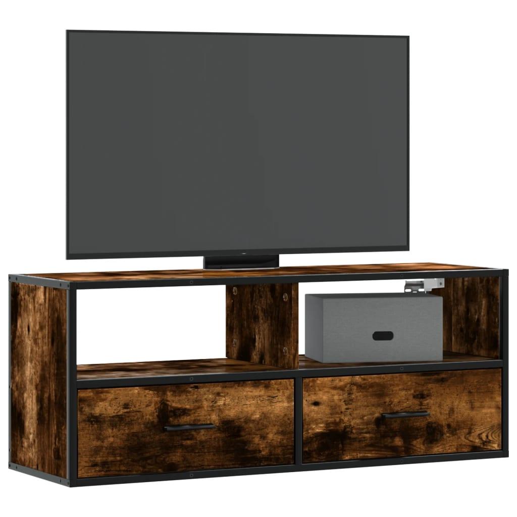 Tv Bord 100x31x39 5 Cm Konstrueret Træ Og Metal Røget Egetræ