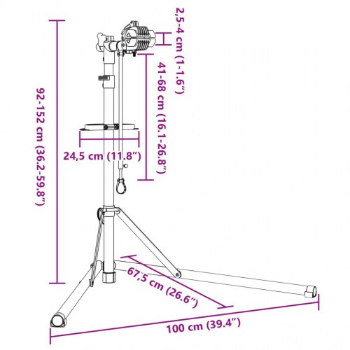 Reparationsstativ til cykler 92-152 cm foldbart stål rød