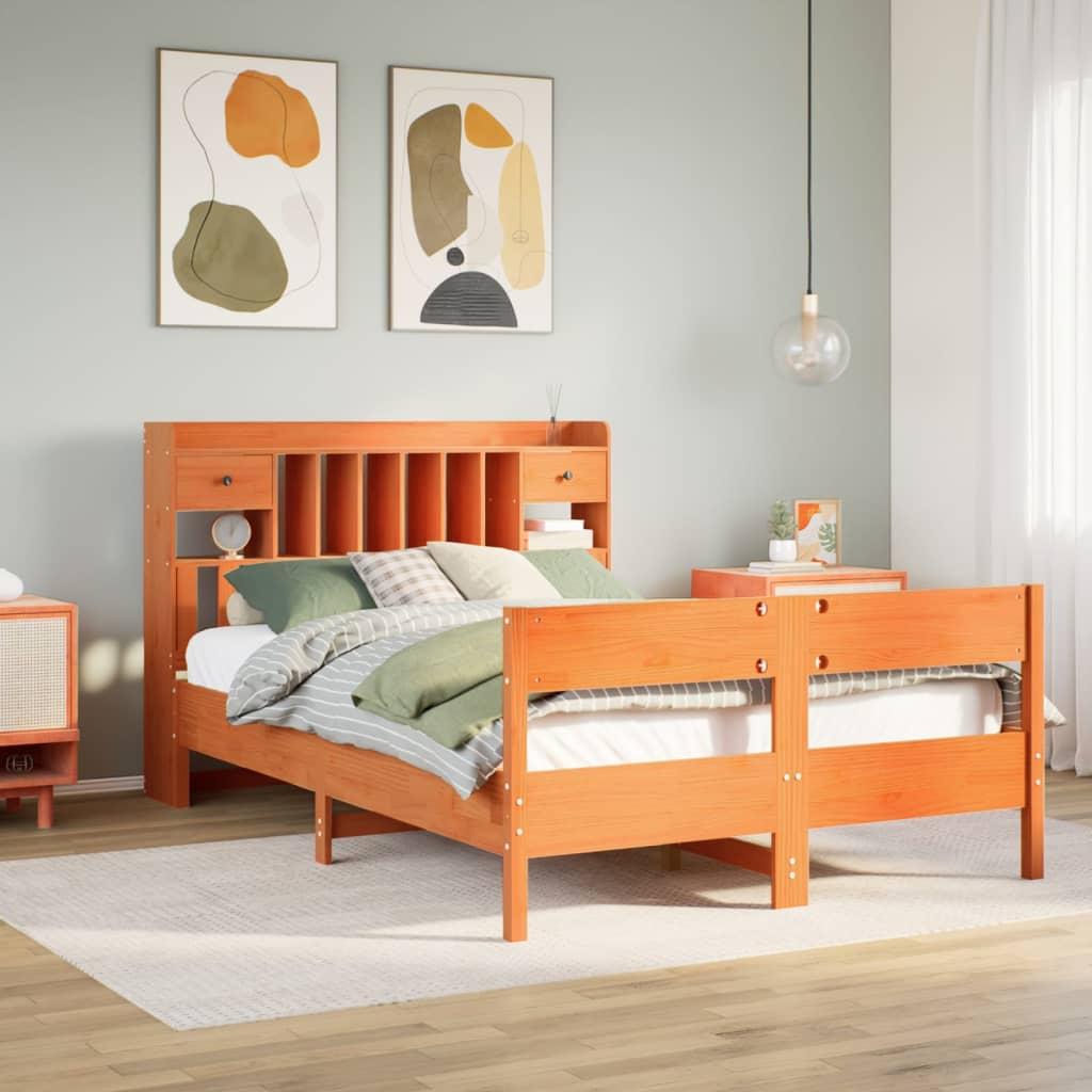 Seng Med Reol Uden Madras Massivt Fyrretræ - Gyldenbrun / 135 x 190 cm