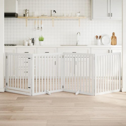 Hundelåge med dør - 4 paneler, 320 cm, foldbar poppeltræ, hvid