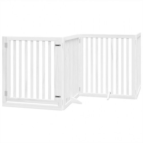Hundelåge med dør - 4 paneler, 320 cm, foldbar poppeltræ, hvid