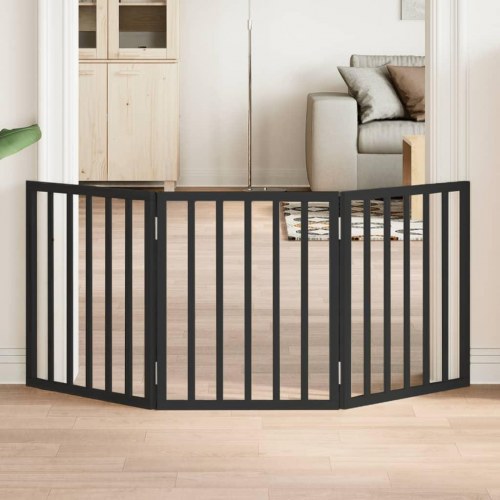 Hundelåge med 3 paneler - 150 cm foldbar i poppeltræ, sort