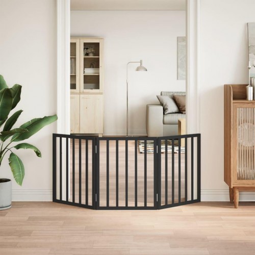 Hundelåge med 3 paneler - 150 cm foldbar i poppeltræ, sort