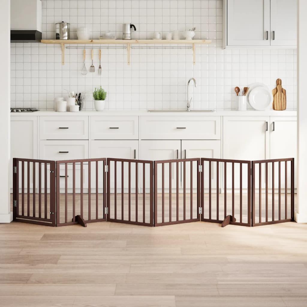 Hundelåge med dør 6 paneler 300 cm foldbar poppeltræ brun