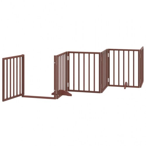 Hundelåge med dør - 6 paneler, 300 cm, foldbar poppeltræ, brun