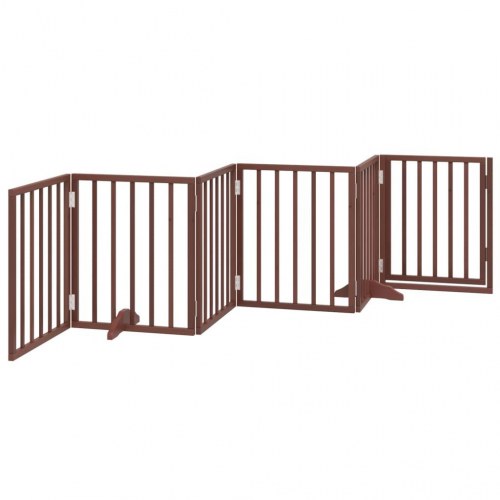 Hundelåge med dør - 6 paneler, 300 cm, foldbar poppeltræ, brun