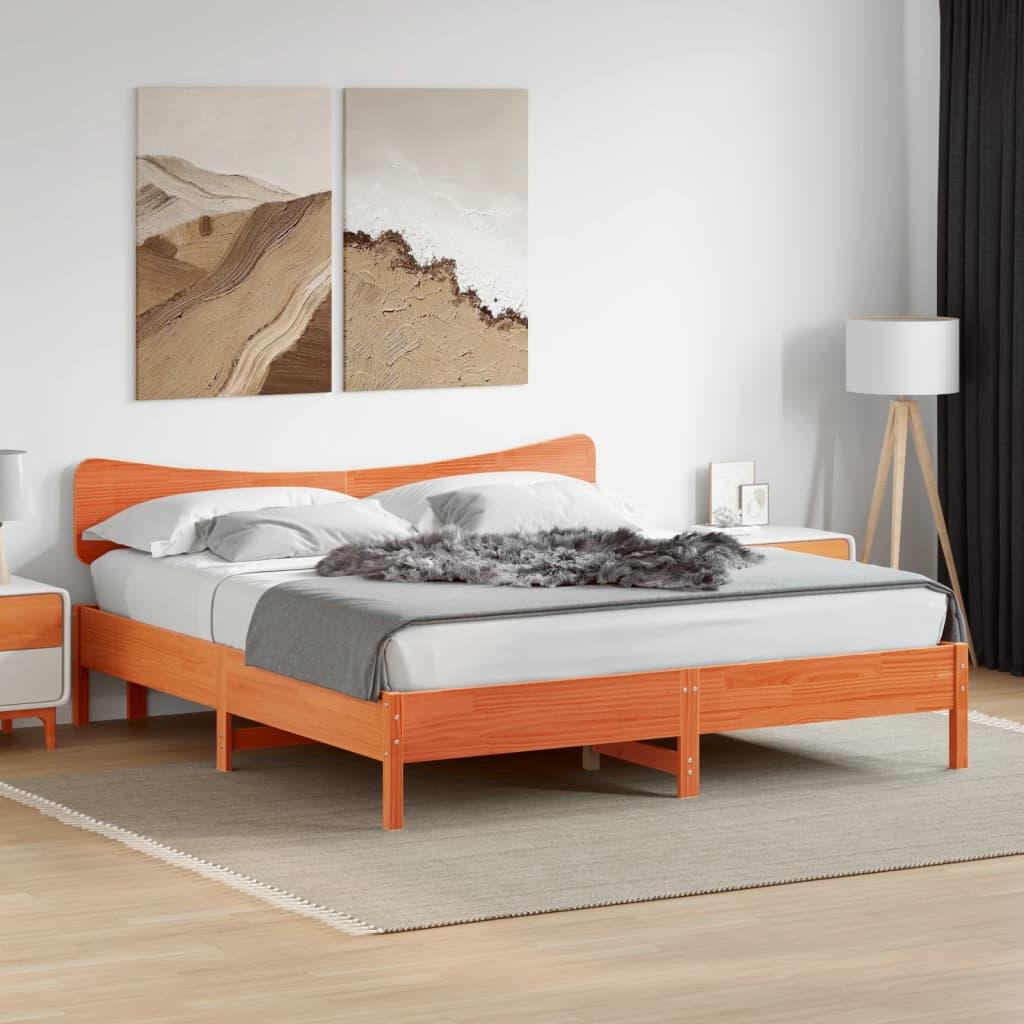 Sengeramme i massivt fyrretræ 180x200 cm - gyldenbrun med sengegavl