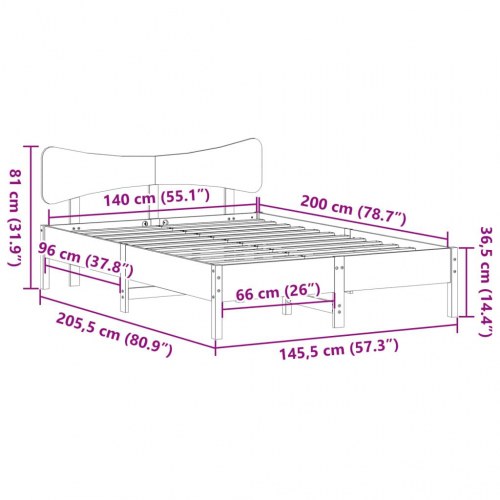 Sengeramme med sengegavl 140 x 200 cm i massivt fyrretræ - hvid