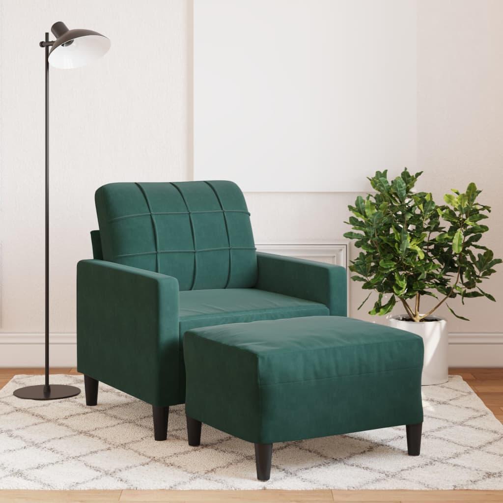 Sofastol med fodskammel 60 cm velour mørkegrøn billede