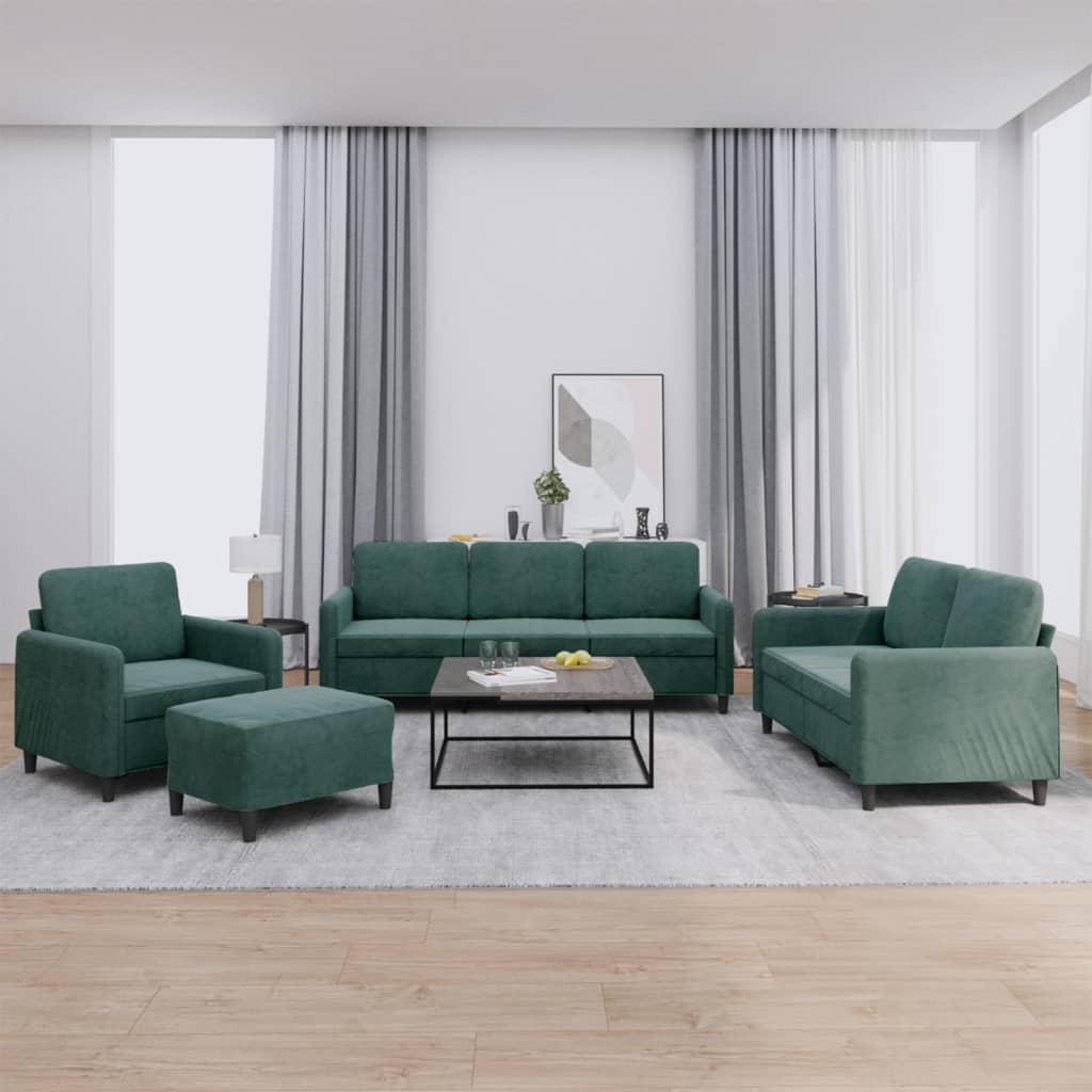 Sofasæt 4 dele velour mørkegrøn