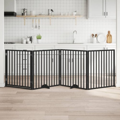 Hundelåge med dør 4 paneler - sort