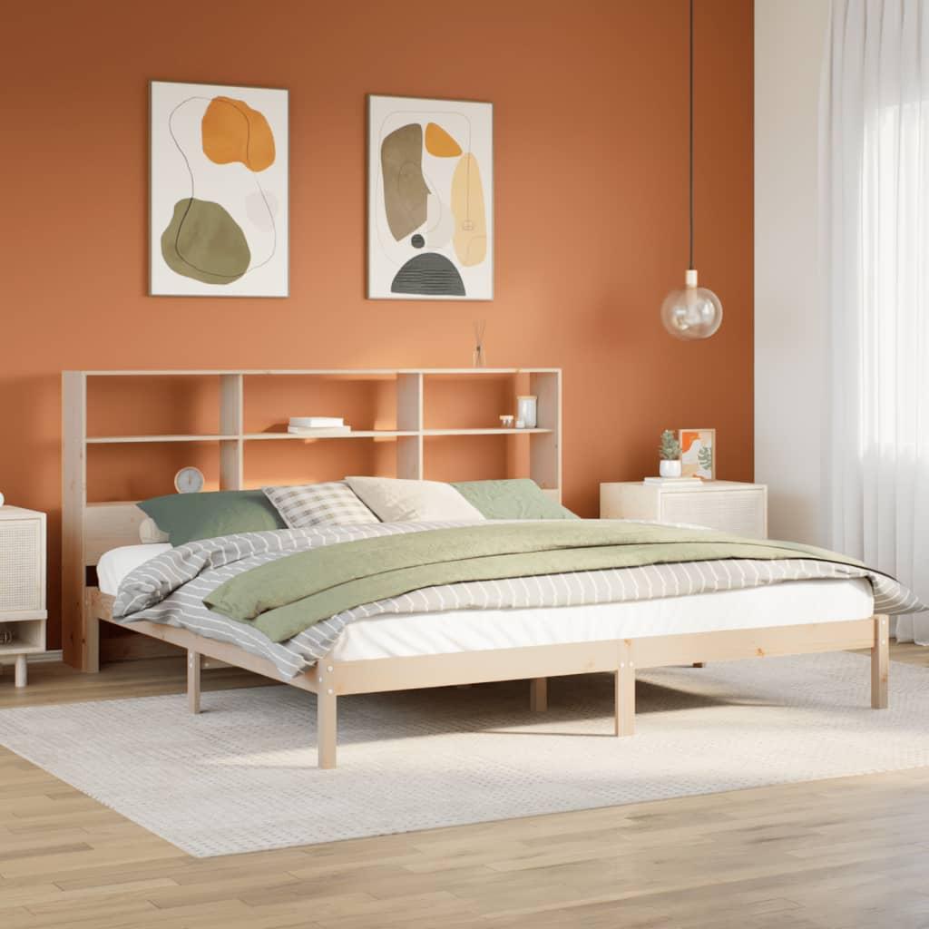 Seng med reol uden madras 200x200 cm massivt fyrretræ