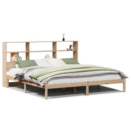 Seng med reol uden madras 200x200 cm massivt fyrretræ