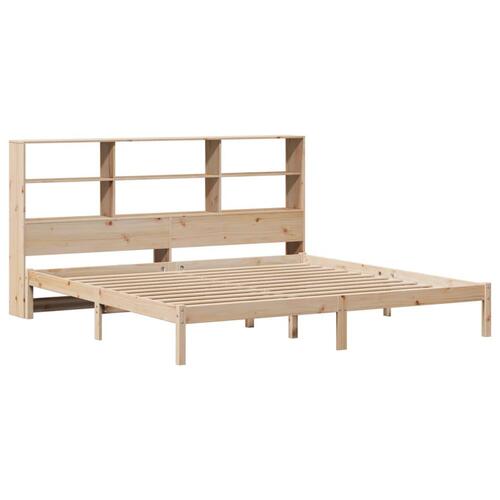 Seng med reol uden madras 200x200 cm massivt fyrretræ