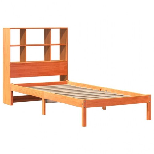 Seng med reol uden madras 75x190 cm i massivt fyrretræ - gyldenbrun