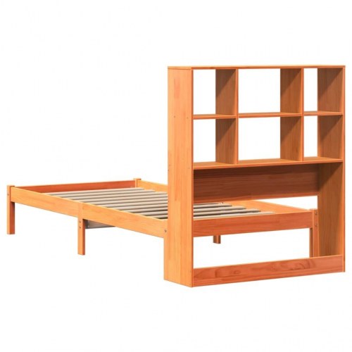 Seng med reol uden madras 75x190 cm i massivt fyrretræ - gyldenbrun