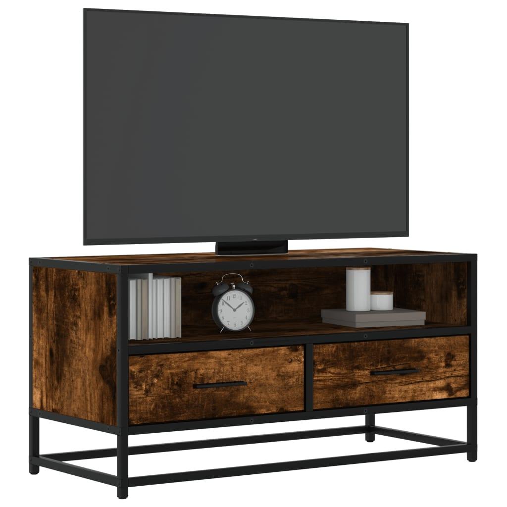 Tv Bord 80x34 5x40 Cm Konstrueret Træ Metal Røget Egetræsfarve