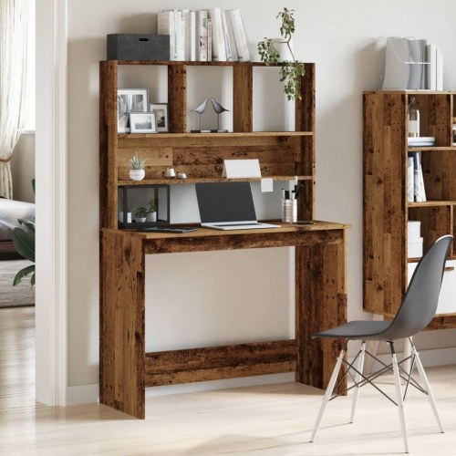 Skrivebord med hylder 102×45×148 cm - konstrueret træ, antikt træ