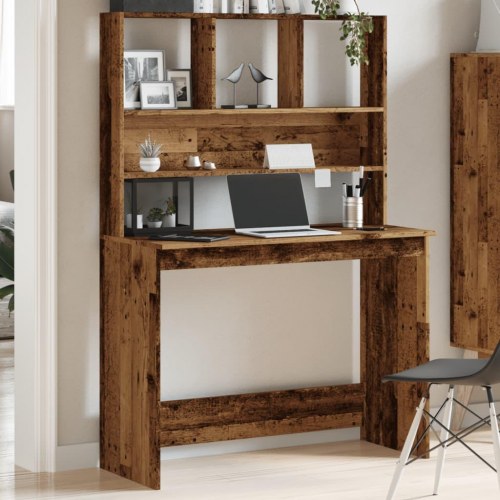 Skrivebord med hylder 102×45×148 cm - konstrueret træ, antikt træ