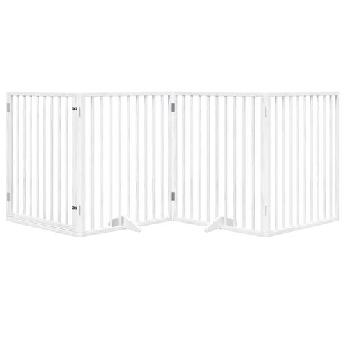 Hundelåge med dør 4 paneler 320 cm foldbar poppeltræ hvid