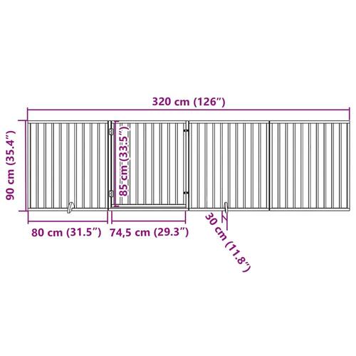 Hundelåge med dør 4 paneler 320 cm foldbar poppeltræ hvid