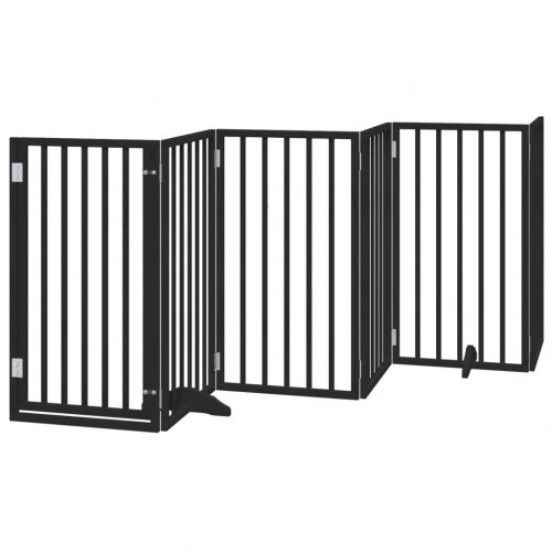 Foldbar hundelåge med dør - 6 paneler, 300 cm, poppeltræ, sort