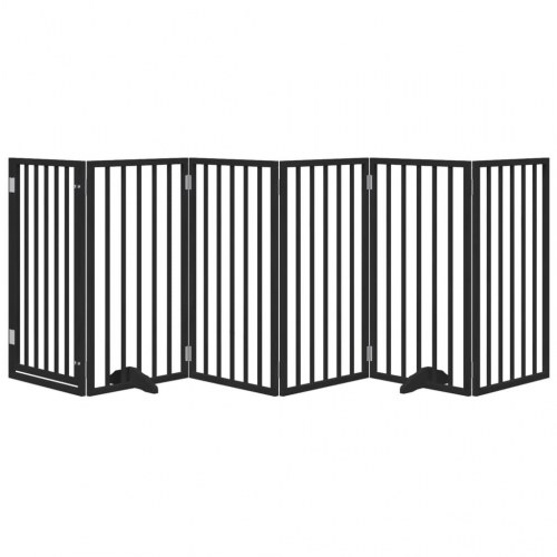 Foldbar hundelåge med dør - 6 paneler, 300 cm, poppeltræ, sort