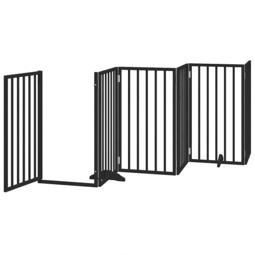 Foldbar hundelåge med dør - 6 paneler, 300 cm, poppeltræ, sort