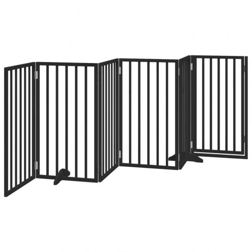 Foldbar hundelåge med dør - 6 paneler, 300 cm, poppeltræ, sort