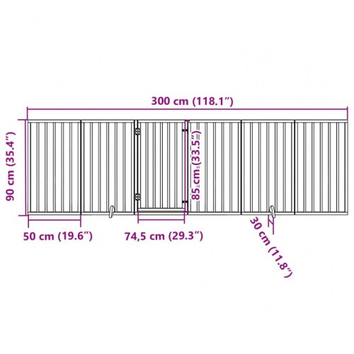 Foldbar hundelåge med dør - 6 paneler, 300 cm, poppeltræ, sort
