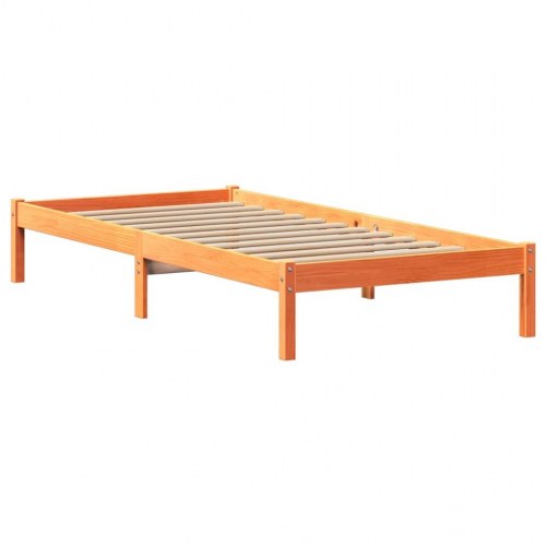Seng med reolgavl uden madras 100 x 200 cm i massivt fyrretræ - gyldenbrun
