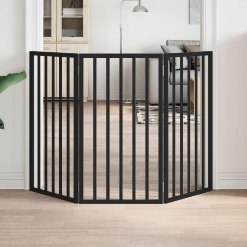 Hundelåge med 3 paneler - foldbar poppeltræ, 150 cm, sort