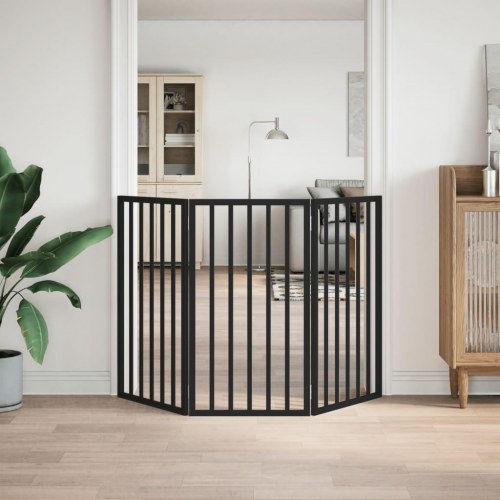 Hundelåge med 3 paneler - foldbar poppeltræ, 150 cm, sort