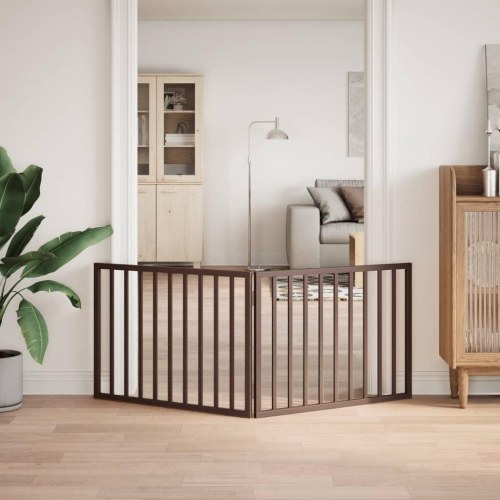 Hundelåge med 2 paneler - 160 cm foldbar i poppeltræ, brun